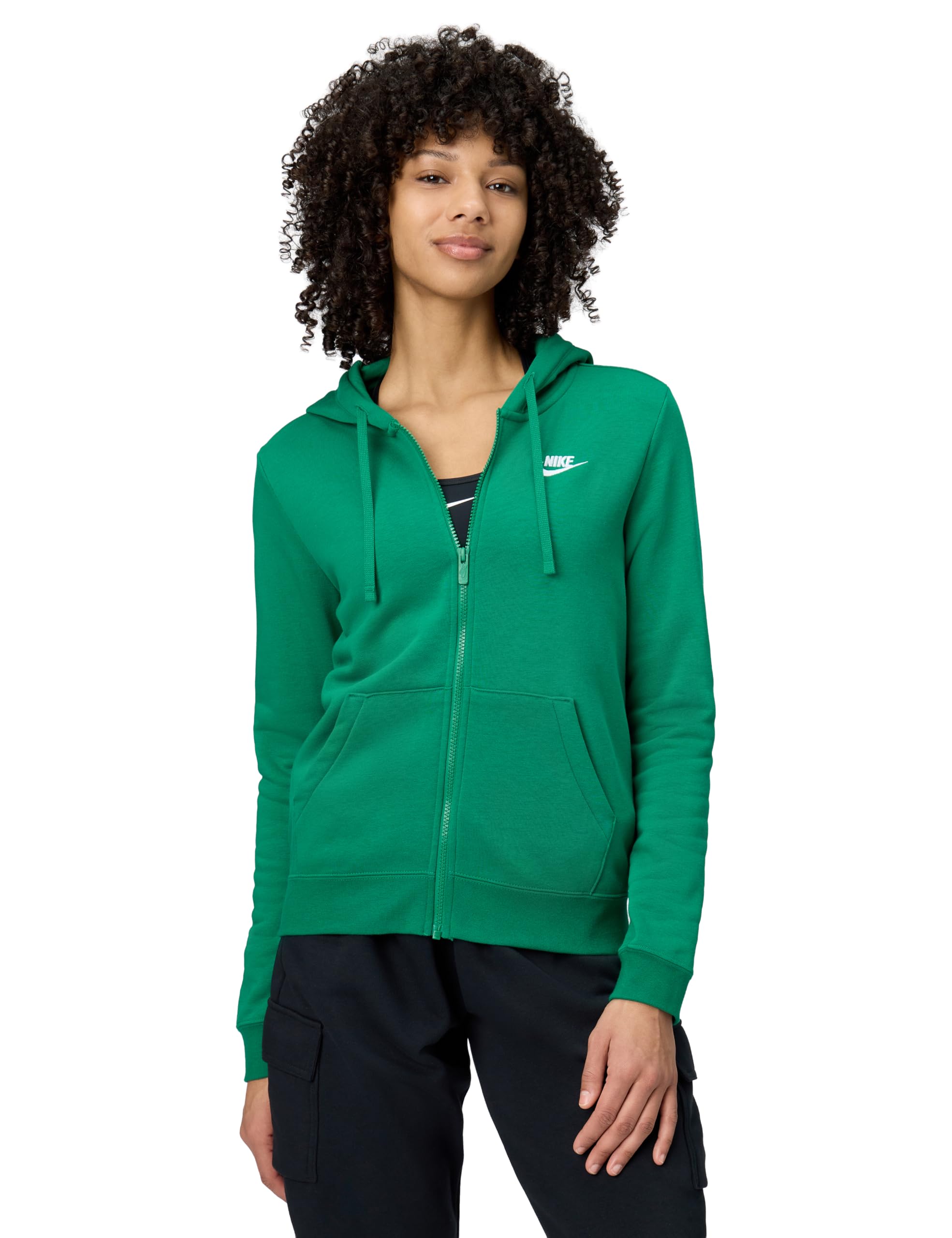 Nike Women’s Sportswear Club Fleece Full-Zip Hoodie, Malachite/White, X-Small