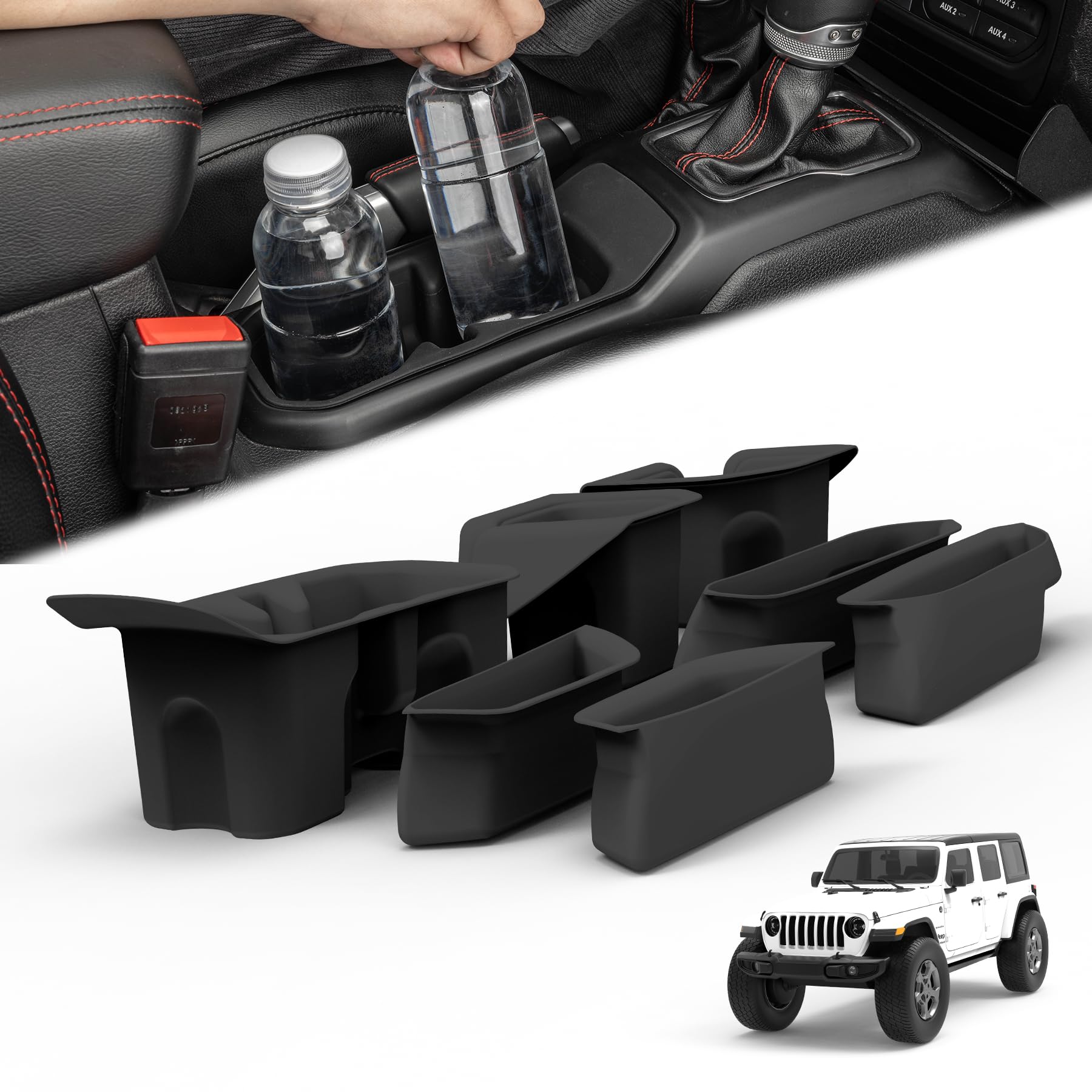 Photo 1 of SHEAM Jeep Wrangler JL Custom Silicone Liners - Full Coverage of Door Handles and Cup Holders for 2018-2025 Jeep Wrangler JL(Excluding JL Unlimited Rubicon), Interior Accessories (Black,7-Piece Set)