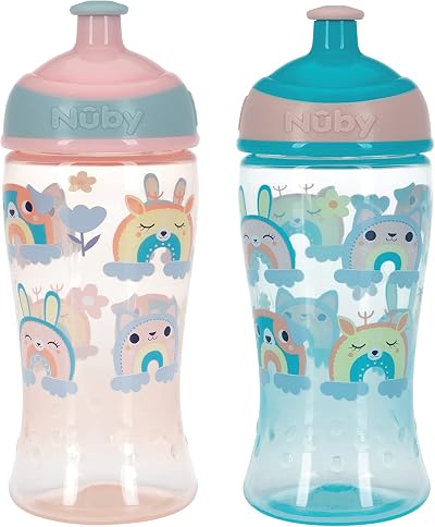 Nuby Super Slurp Water Bottle 360ml No Spill Toddler Sippy Cup Pack 2