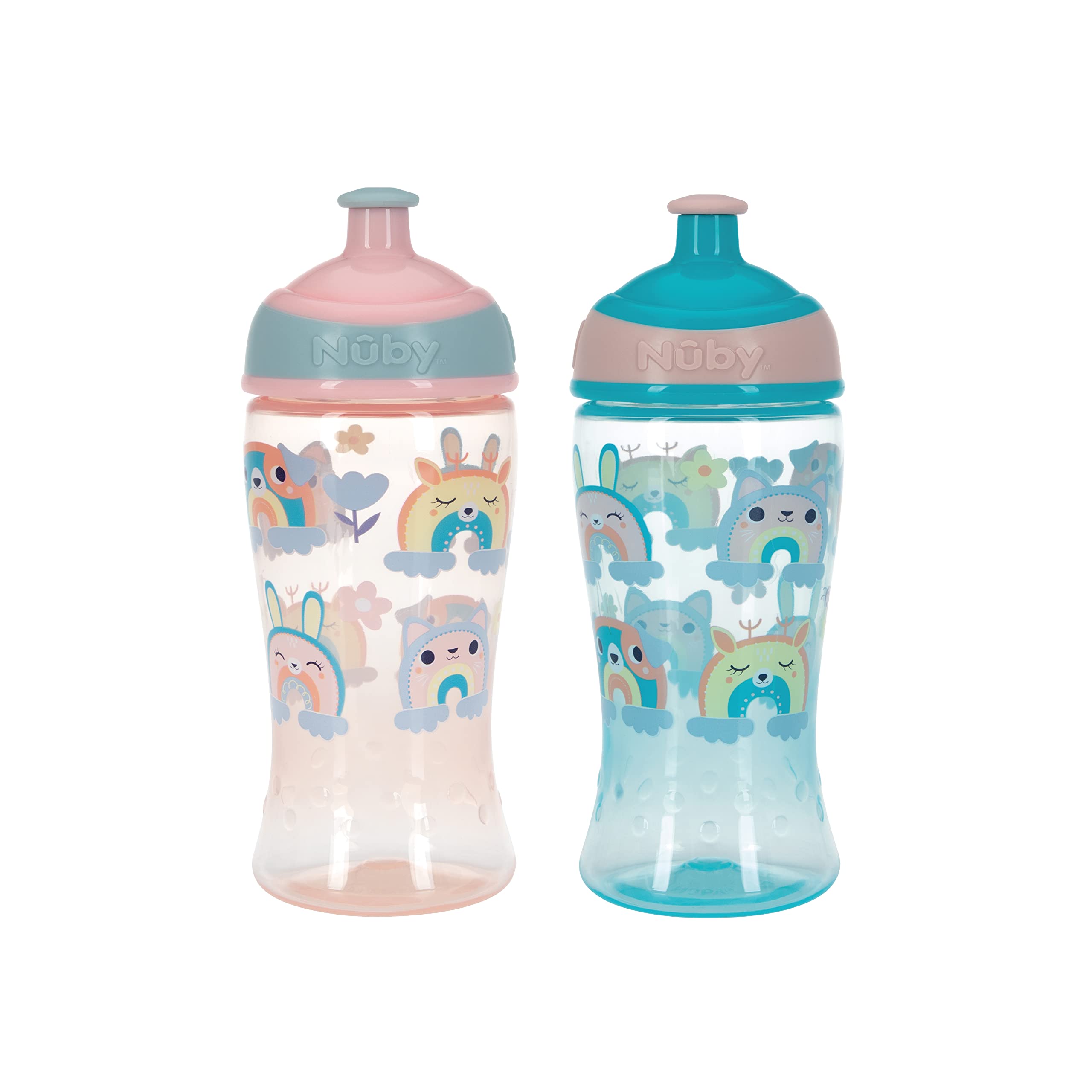 Nuby Super Slurp Water Bottle - No Spill Active Toddler Sippy Cup | 360ml / 12oz |Easy Grip | Dishwasher Safe | Suitable Beaker for 18 Months Plus (Astronauts, Pack of 2), 048526890477