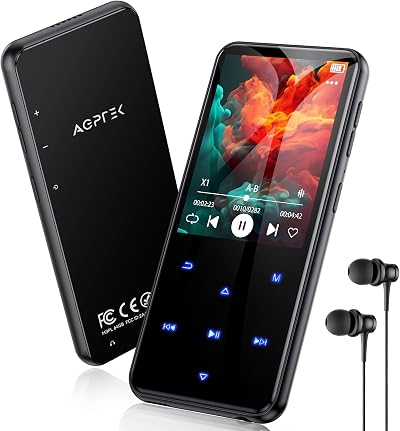 AGPTEK Bluetooth 5.3 MP3 Player 64GB Expands to 128GB 2.4in FM Radio
