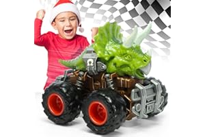 Oriate Cool Design Dinosaur Monster Truck, Friction Powered 1Pack Triceratops with Mech Armor, Push and Go Car Racing & Combat Kids Games, ATV Trucks Dino Toys for Children Birthday Gift 209-G1