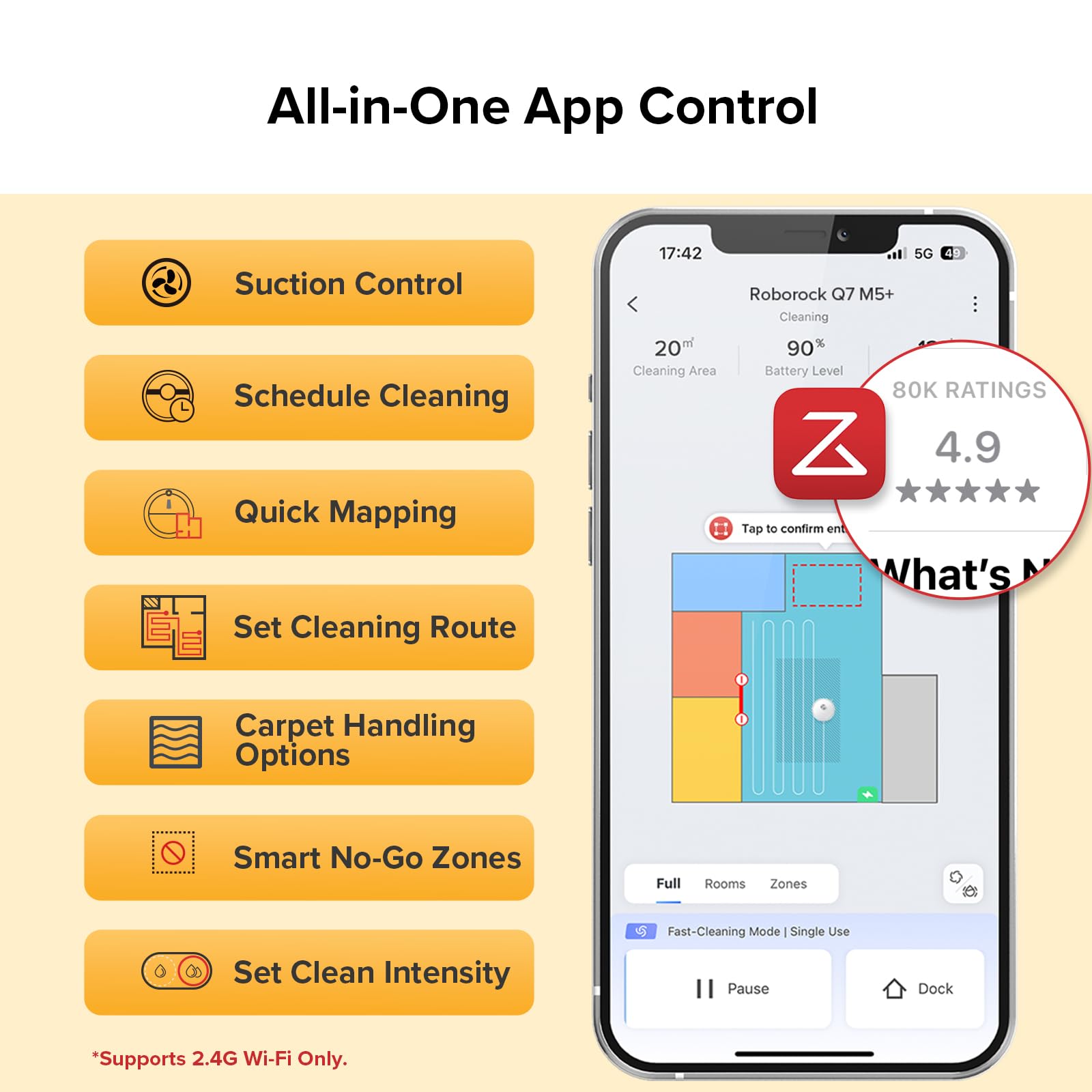 roborock Q7 M5+ Robot aspirador y trapeador, actualizado desde Q5 Max+, hasta 7-9 semanas de autovaciado, succión de 10000 Pa, sistema dual antienredos para pelo y alfombras de mascotas, navegación LiDAR PreciSense, control de aplicaciones, blanco