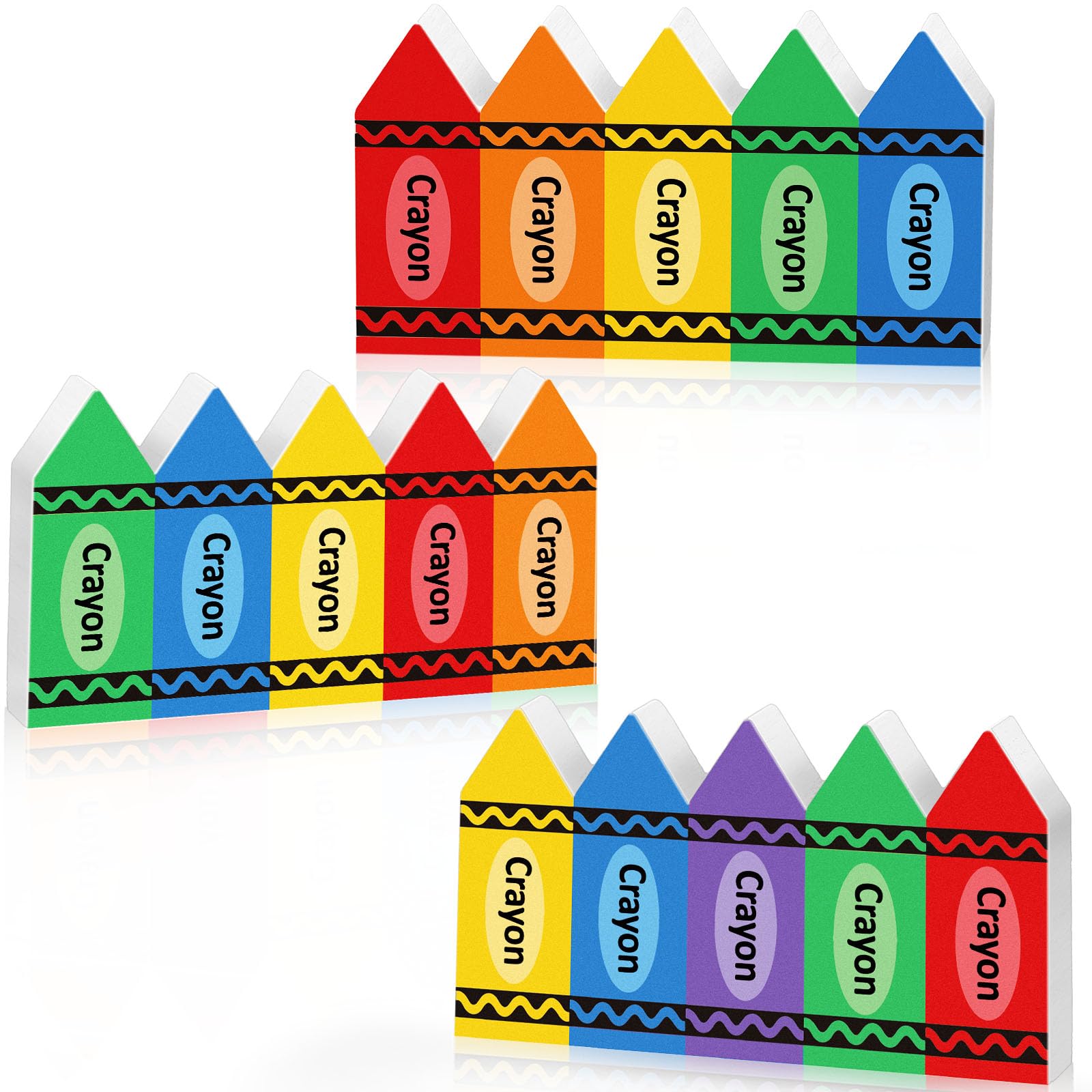 Photo 1 of 3 Pcs Back to School Table Signs Colorful Crayon Patterns Centerpiece Sign for Back School Classroom Theme Party Decoration Supplies