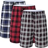 yuyangdpb Men's 3-Pack Woven Pajama Short Cotton Plaid Sleepwear Shorts Button Open Fly with Pockets