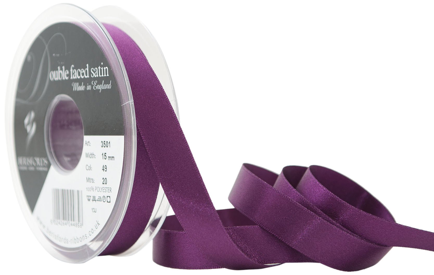 Berisfords 3501 15mm 49 Plum Double Satin Ribbon x 20mtr, 15 mm — image 1
