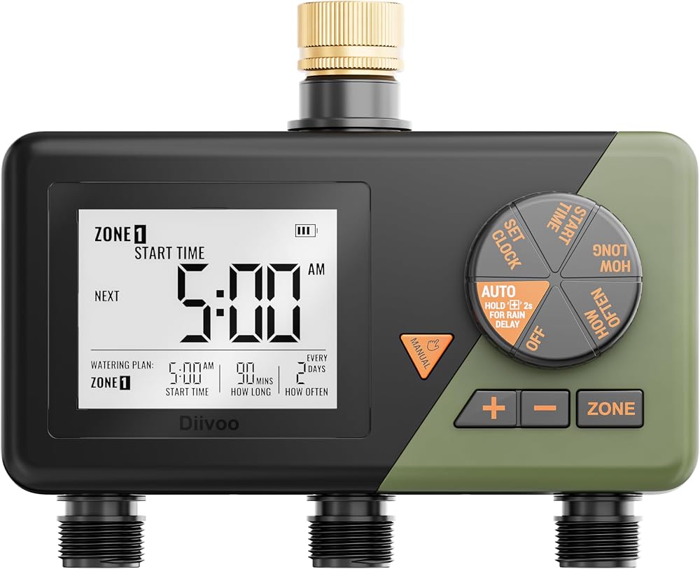 Diivoo Sprinkler Timer 3 Zone Hose Timer with Brass Inlets 3 Outlets
