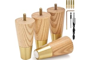 Airy Abode Premium Ash Wood Furniture Legs with Gold Caps (Full Install Kit) - Pick Your Size and Color