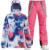 GSOU SNOW Women's Ski Jackets and Pants Set Snowboarding Snowsuit Snow Coat Hooded Waterproof Windproof