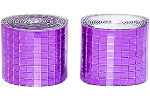 GIFTMEET Self Adhesive Mosaic Tiles, 3200 Pieces Disco Ball Tiles, 5 x 5 mm Glass Mirror Mosaic Tiles, Square Mirror Tiles Sticker for DIY Vase, Art Collage, Photo Frames, Home Party 2 Rolls (Purple)