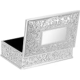 Hipiwe Rectangular Silver Jewelry Box Small Trinket Storage Box Deluxe Treasure Chest Case Earring Ring Necklace Organizer Decorative Keepsake Box Christmas Gift for Women