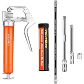 ValueMax Mini Grease Gun Kit, 3500 PSI Pistol Grip with 3 OZ Cartridge | 12 in Flex Hose, 5 in and 3 in Extension Tubes, 3-Way Loading, Leak-Proof Coupler, for Zerk Fittings, Automotive, Marine