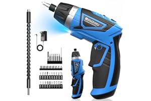 8V Cordless Screwdriver,6+1 Torque Max 10N·m Electric Power Screwdriver with 47 Accessories,180°Pivoting Handle, 2000mAh Rech