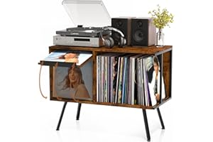 FAESUN Flip Top Record Player Stand, Large Record Player Cabinet Holds up to 250+ Albums, Mid-Century Turntable Table with Open Storage, Vinyl Record Storage Display Shelf for Living Room, Bedroom, Vintage
