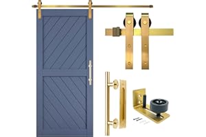 Rio Salto Adjustable Gold Barn Door Complete Hardware Kit 6.5 FT Sliding Door Hardware Modern Barn Door Hardware Kit Interior Gold Barn Door Handle Gold Floor Guide Brushed Brass (Hardware for 1-Door)