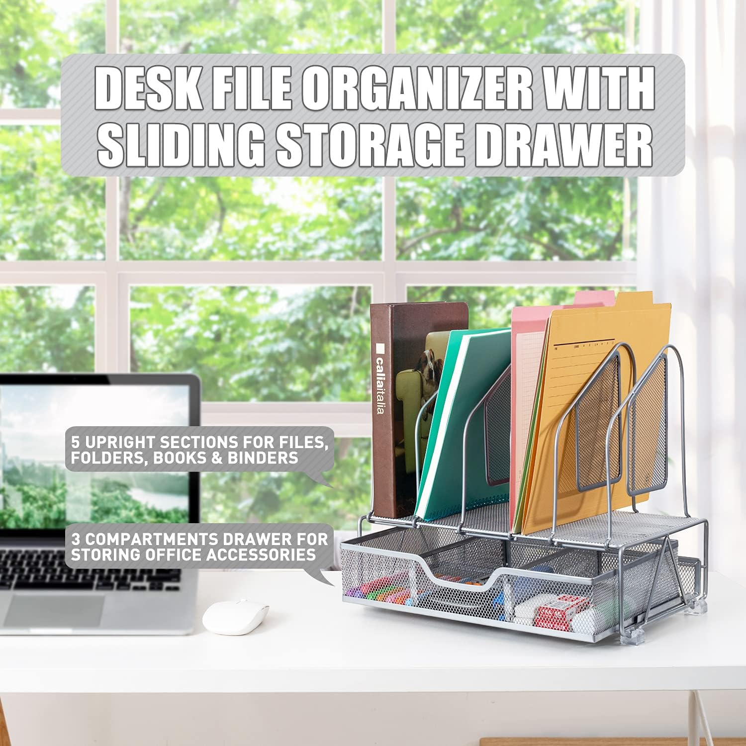 Shop Clearance Beiz Office Accessories Desk Organizer With Storage Drawer 1 Paper Tray 5 Upright Sections File Folder Holders Desk Organization Cute Mesh Desk Supplies For Women Office Home School Silver