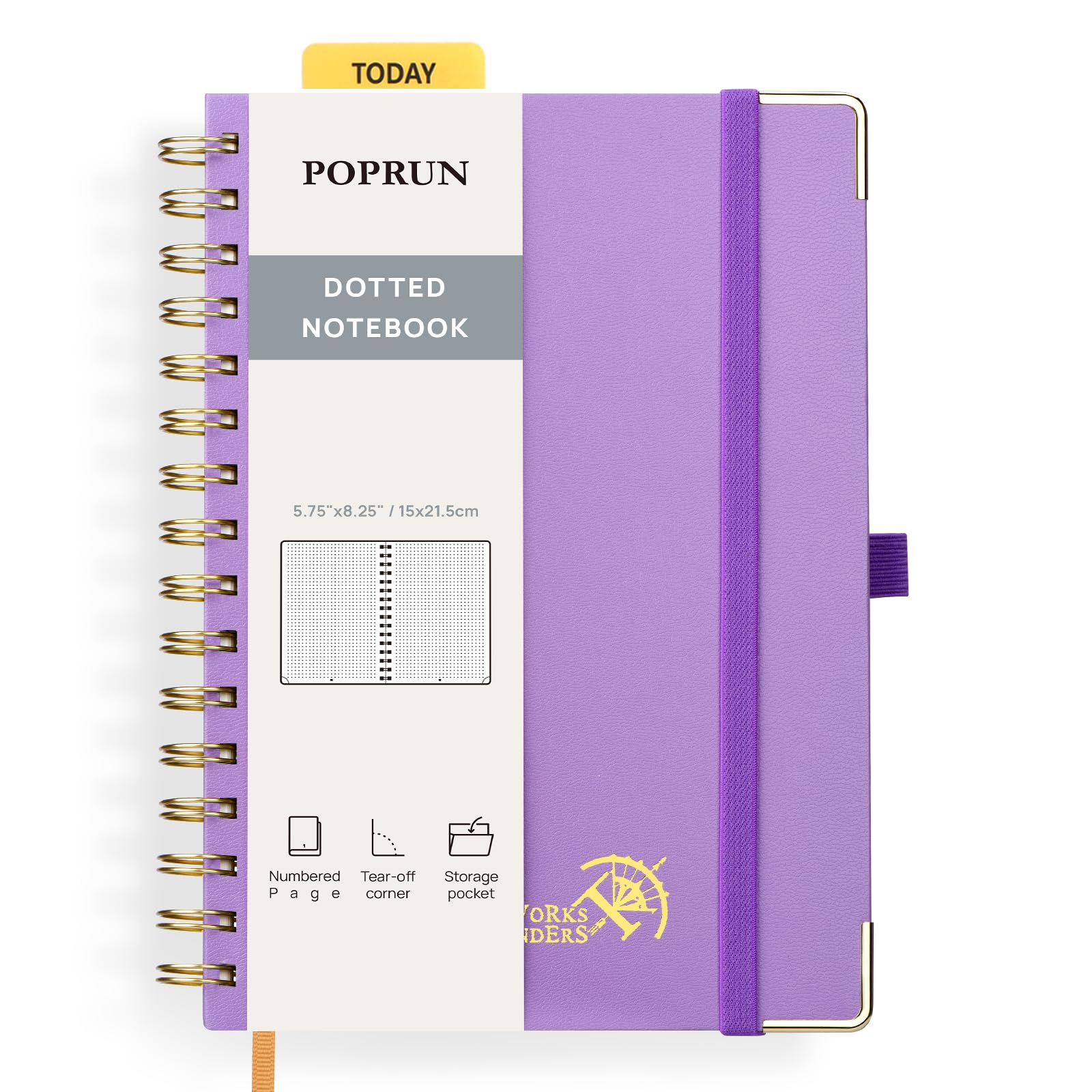 POPRUN Spiral Bullet Dotted Journal Notebook, [A5 Size] - 120 Gsm Thick Paper, 141 Numbered Pages, Wirebound Notepad for Men & Women with Pocket, Index Tabs, 8 Perforated Sheets, Violet — image 1