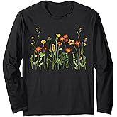 Women Wildflower Summer Floral Graphic Tee Flower Florist Long Sleeve T-Shirt