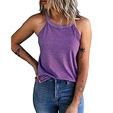 KINLONSAIR Women's Summer Sleeveless Halter Tee Shirts Crew Neck Workout Tank Tops Casual Plain Cami Shirts