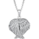 Bling Jewelry Personalize Plain Dome Protection Guardian Angel Wing Feathered Heart Shaped Keepsake Locket For Women Teens Holds Photos Pictures .925 Silver Necklace Pendant Customizable