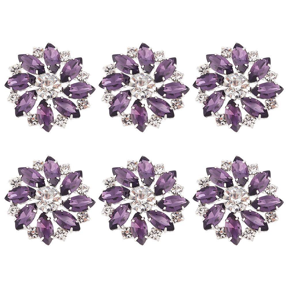 FINGERINSPIRE 6PCS Flower Brass Rhinestone Shank Buttons 26MM Indigo Crystal Sew On Buttons with 1-Hole and Flat Back, Fashion Claw Rhinestone Snowflake Buttons for Cloth DIY Crafts, Wedding Decor