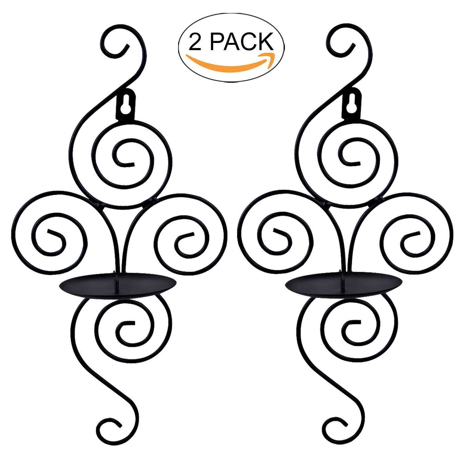 Wall Sconces Candle Holder, Kathy Set of 2 Elegant Swirling Iron Hanging Wall Mounted Decorative Candle Sconce for Living Room Home Decorations,Weddings,Event,Black