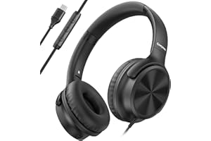 Cowyawn USB C Headphones Wired, Over Ear USB C Wired Headphones with Microphone, Volume Control, HD Stereo Sound, Foldable USB Type C Headphone for Adult/Teens/Laptop/Computer/iPhone 15/16/17, Black