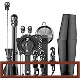 Homestia Cocktail Shaker Set Bartender Kit : 18-Piece Bar Tool Set with Wooden Stand | Bars Set with All Practical Bar Accessories, for Drink Mixing, Bar, Home, Lounge & Party Bar Home Use (Black)