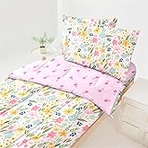 Dearller Floral Zipper Bedding Twin Girls Pink Bedding for Girls Flower Comforter All in one Zipper Kids Bedding