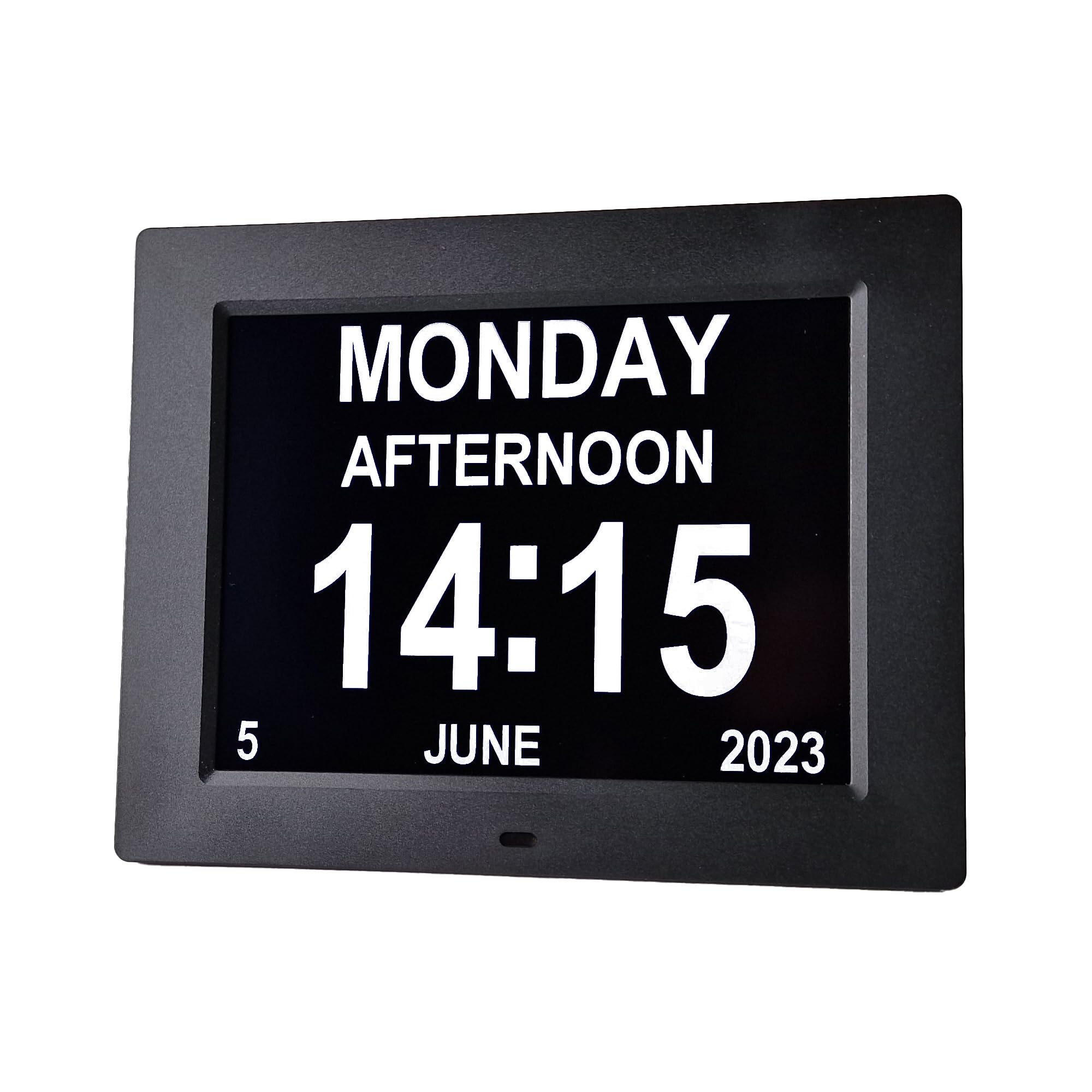 Large Dementia Clock with Medication Reminders, Day, Date, Alarms, Selectable Analogue/Digital Displays (8 inch), Mains-powered