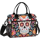 Skull Day Of The Dead Lunch Bag for Women, Insulated Lunch Box for Students, Women's Lunch Tote Bag with Side Pockets & Removable Shoulder Strap Large Cooler Purse for Picnic Work Beach