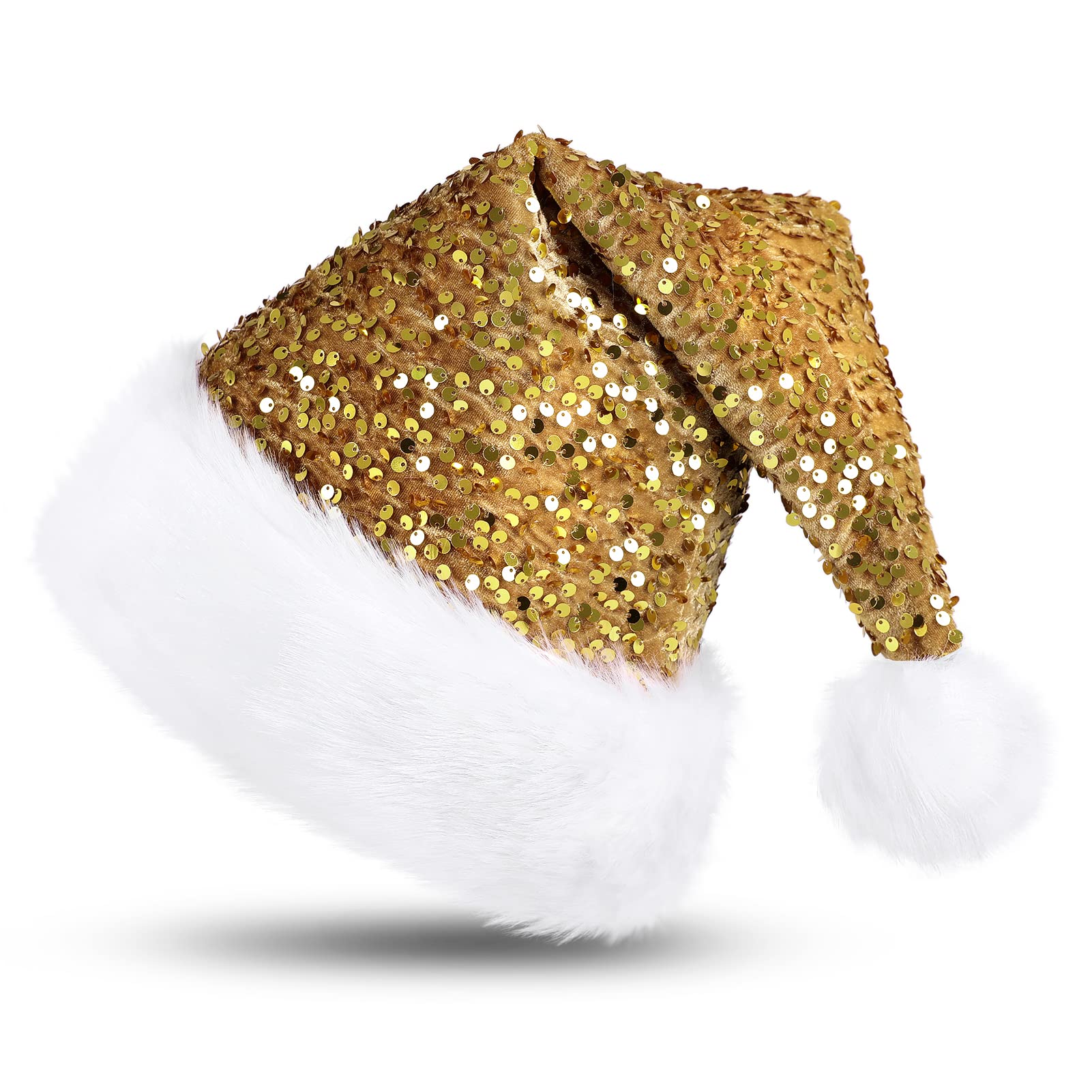 KONVINIT Gold Santa hat Christmas Hat for Adult Luxury Plush Xmas Hat with a Pompom for Men and Women,gold — image 1