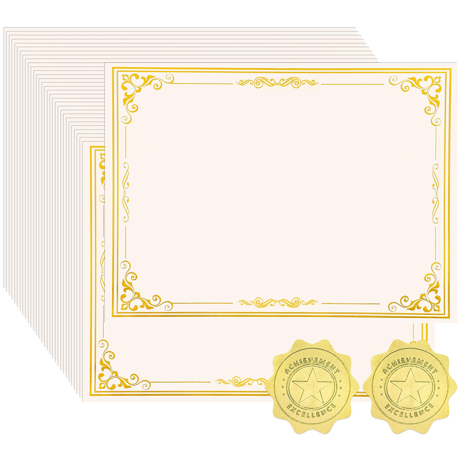 Photo 1 of 50 Sheets Certificate Paper with 50 Pcs Gold Seal Stickers, 8.5 × 11'' Printable Award Certificates for Graduation Marriage, Business Awards, Employee Recognition, Teacher Appreciation Certificates