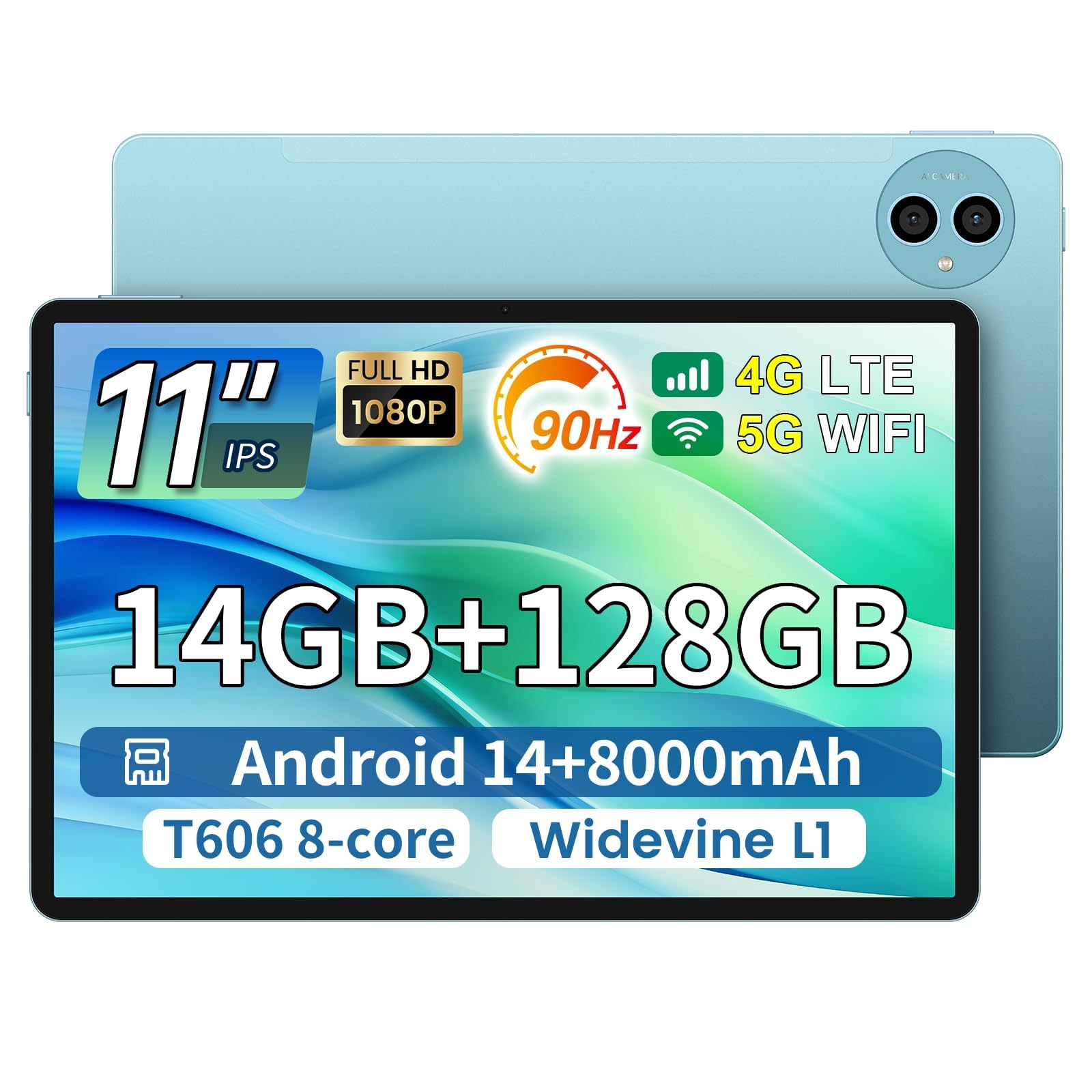TECLAST Tablet 11 inch Android 14 Tablets, P50 14GB+128GB,1TB Expand, Widevine L1 Compatible 8-Core Tablet with 5G WiFi, 8000mAh Battery, 13MP Camera, 11