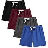 4 Pack Boys Toddler Shorts French Terry Cotton Shorts Summer Casual Elastic Waist with Drawstring for Kids(Age 2-12)