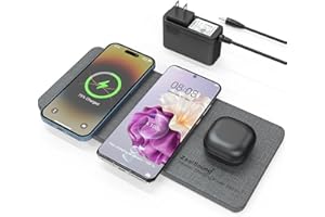 ZealSound Triple Wireless Charger,Charging Pad,Ultra Slim Fast 3x10W Charger Station for Multiple 3 Devices New Airpods Samsung Earbuds Mat Dock W/AC Adapter for All Wireless Charging Phones