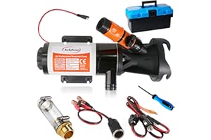 HZHDVEN RV Macerator Pump 12V,Portable Macerator Waste Pump,12GPM Suction 3.2 feet Lift 10 feet with Garden Hose Discharge Port,Quick Release Sewage Pump with Fresh Water Rinse and Manual Crushing Function.