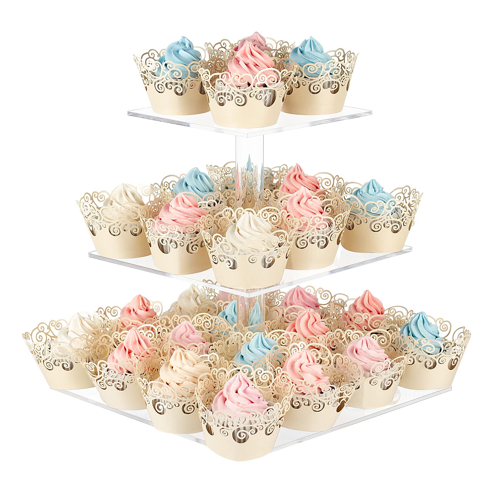 AMEITECH Cupcake Stand with Base, 3-Tier Square