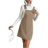 Milumia Women's Corduroy Overall Dress Button Pinafore Jumper Dresses with Pocket