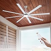 84 lnch lndustrial Celing Fan with Light and Remote Control,Large Celing Fan with 8 Brushed Nickel Aluminum Blades,6 Speed No