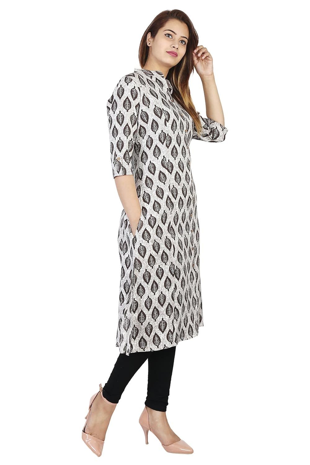 bright cotton women's rayon a-line printed kurta (white)