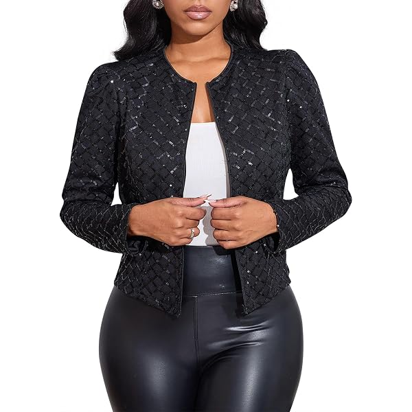 Bolero Elegante Con Lentejuelas Y Glitter - Chaqueta Corta De Manga Larga Para Mujer - Top Abierto Para Fiestas Y Bodas (Plateado)
