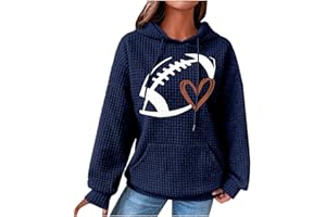 Stessotudo Football Print Hoodies for Women Casual Long Sleeve Waffle Sweatshirts Heart Print Drawstring Fashion Tops 2023