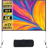 Projector Screen and Stand, 100 Inch 4K HD 16:9 Portable Wrinkle-Free Outdoor Projector Screen with Carry Bag for Home Theate
