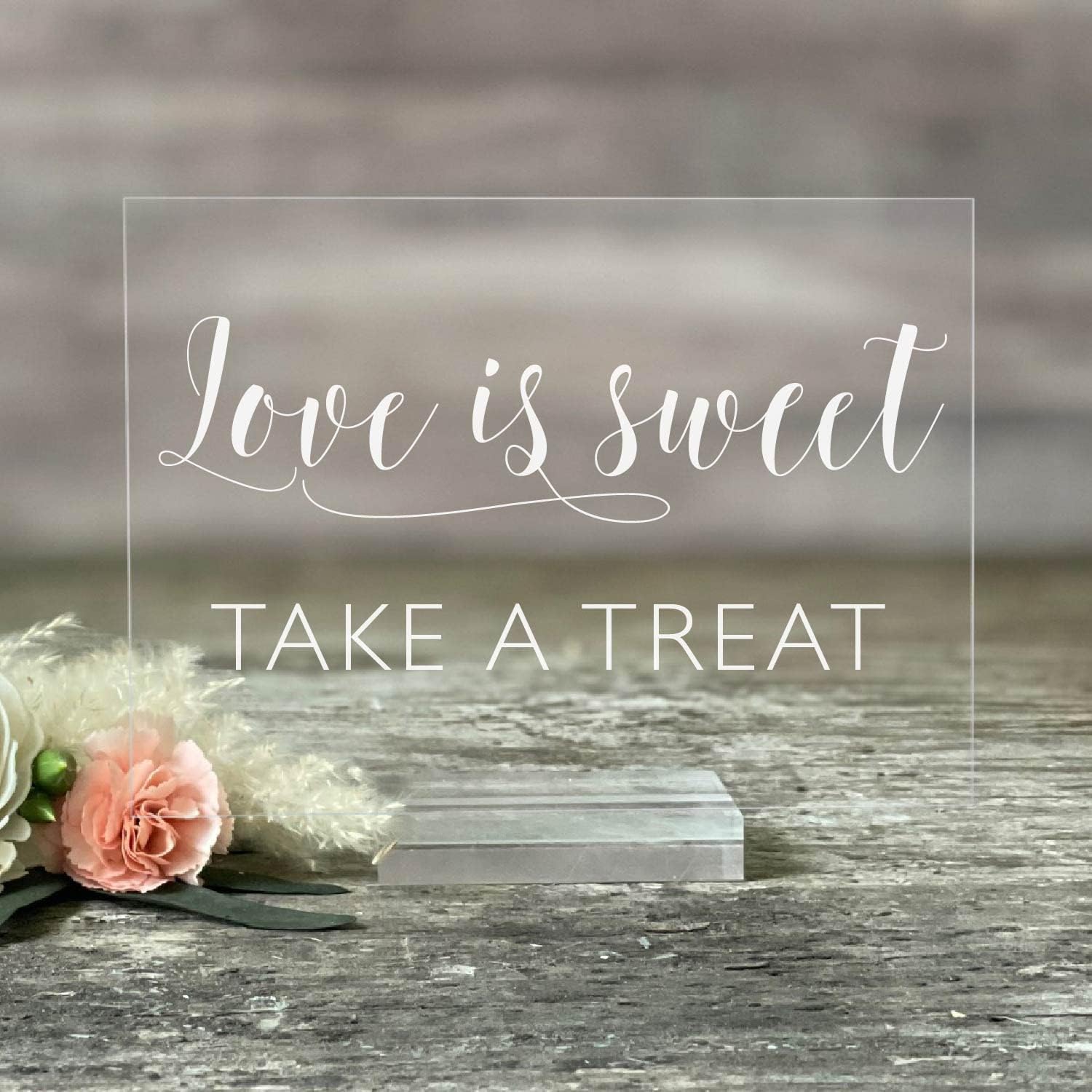 Mixed Media - Love is Sweet Please Take a Treat Acrylic 8x10 Sign with Clear Stand | Acrylic Wedding Favors Sign | Lucite Wedding Favors Sign (5X7, Clear Acrylic Stand)
