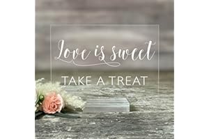 SWEET CAROLINA COLLECTIVE Love is Sweet Please Take a Treat Acrylic Sign with Stand - Lucite Wedding Favors Display - Wedding Signage for Candy Bar, Dessert Table & Home Décor | (5X7, Clear Acrylic Stand)