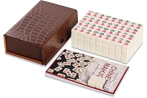 GUSTARIA Travel Mini Mahjong, Chinese Mahjong Tiles Set with 146 Ivory Tiles (0.9’’), Mah Jongg Sets with Brown Carrying Case, Portable & Lightweight Mah-Jongg Set