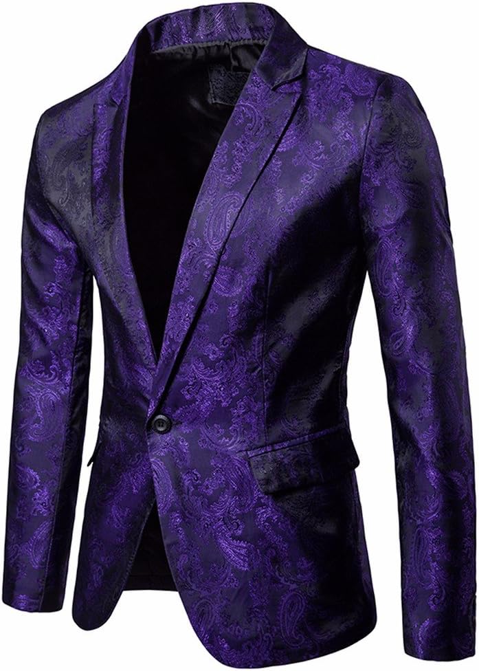 MOIKA Men's Suits Blazer Casual Slim Fit Velvet Paisley Floral One Button Suit Blazer Prom Tuxedo Wedding Party Jackets