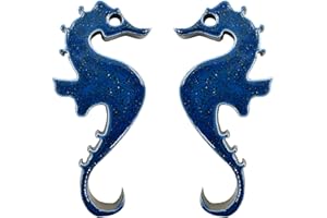 AQUATIC CUSTOM TILE Meridian Tile Products Porcelain Swimming Pool Step Marker Mosaic 3.5" x 2"Glitter Sea Horse (1 Right & 1 Left 2) Blue