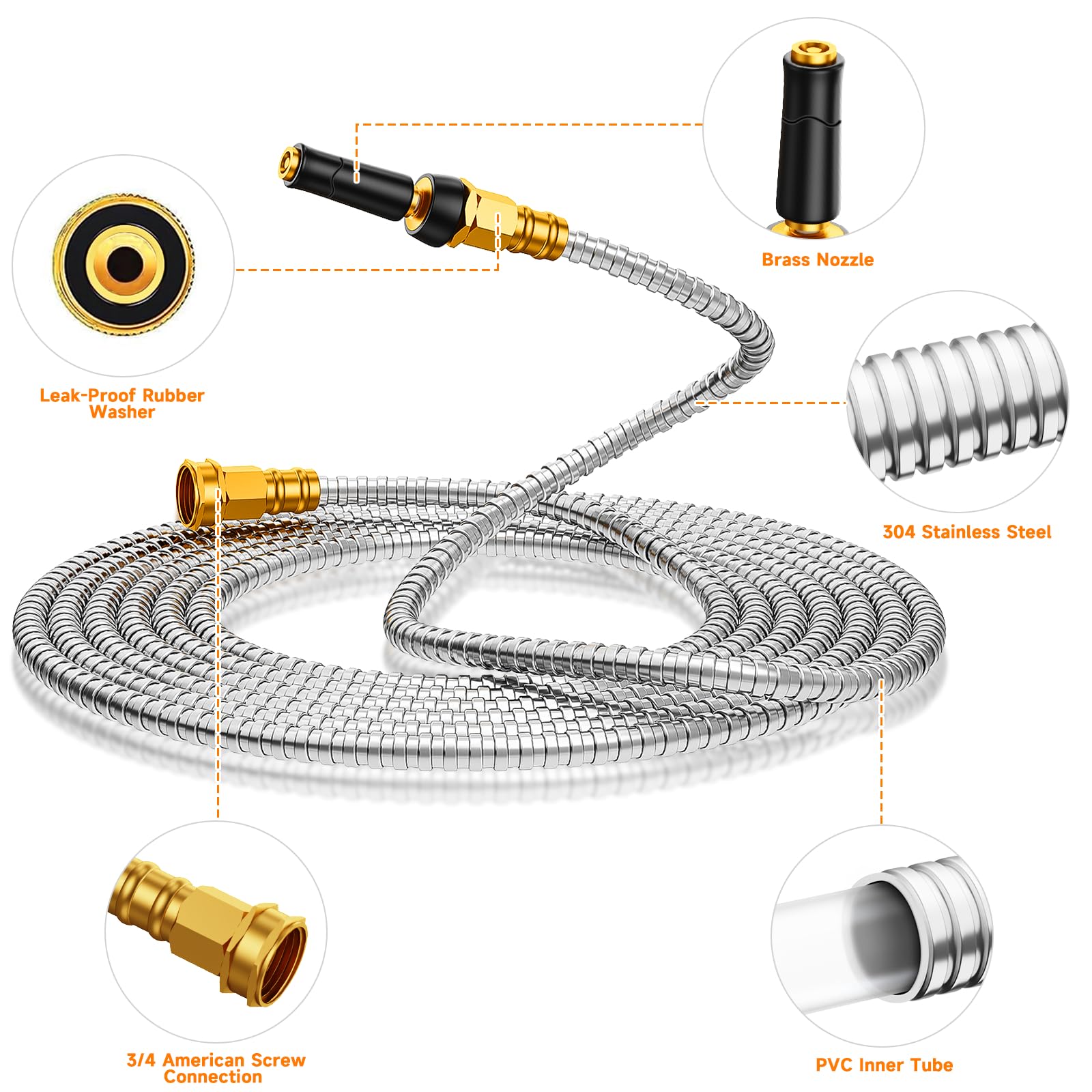 Rosy Earth Metal Garden Hose 25 FT - 304 Stainless Steel Water Hose 25 FT - Expandable Short Flexible Garden Hose,no Kink Explosion, no Bite